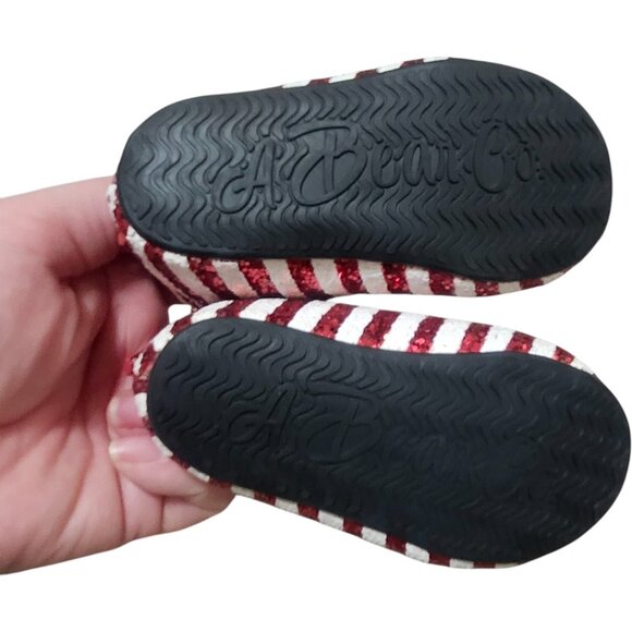 NEW A Bear Co Toddler Size 3 Red White Stripe Glitter Ballerina Flat Christmas - Picture 6 of 9